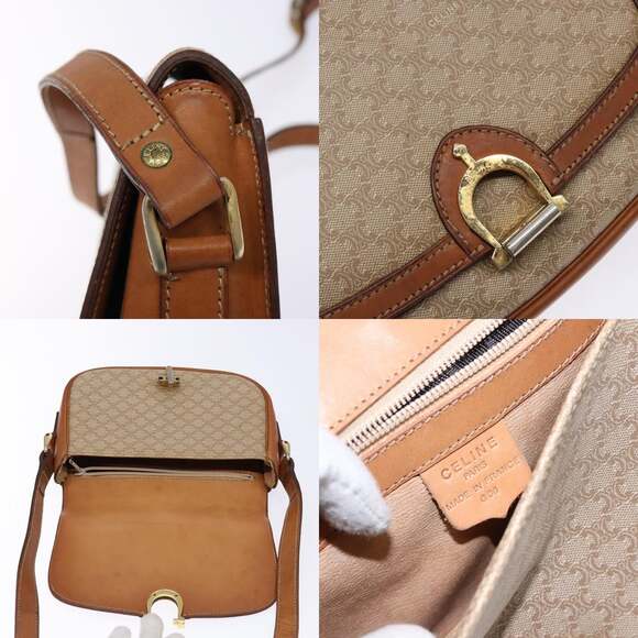 CELINE Macadam Canvas Shoulder Bag Beige Gold - Picture 11 of 12